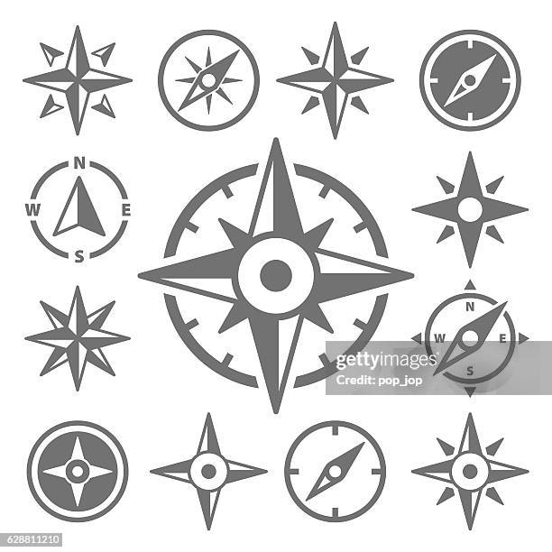stockillustraties, clipart, cartoons en iconen met wind rose compass navigation icons - vector illustration - kompas