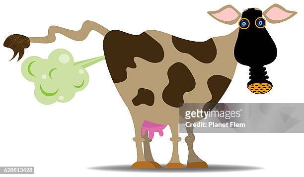 illustrazioni stock, clip art, cartoni animati e icone di tendenza di mucca produttrice di metano - farting