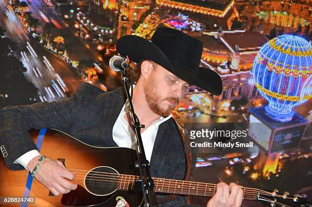 Recording artist Cody Johnson performs during the "Outside The Barrel" with Flint Rasmussen show at Rodeo Live during the National Finals Rodeo's...