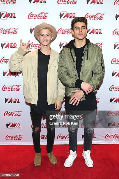 Jack Gilinsky and Jack Johnson of the band Jack & Jack attend attends Z100 & Coca-Cola All Access Lounge at Z100's Jingle Ball 2016 Presented by...