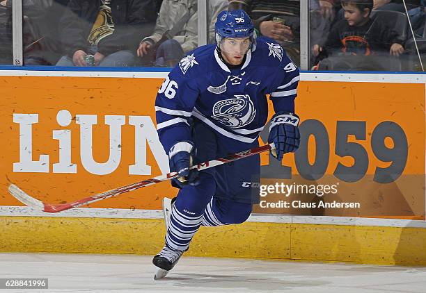 Spencer Watson of the Mississauga Steelheads skates against the London Knights during an OHL game at Budweiser Gardens on December 9, 2016 in London,...