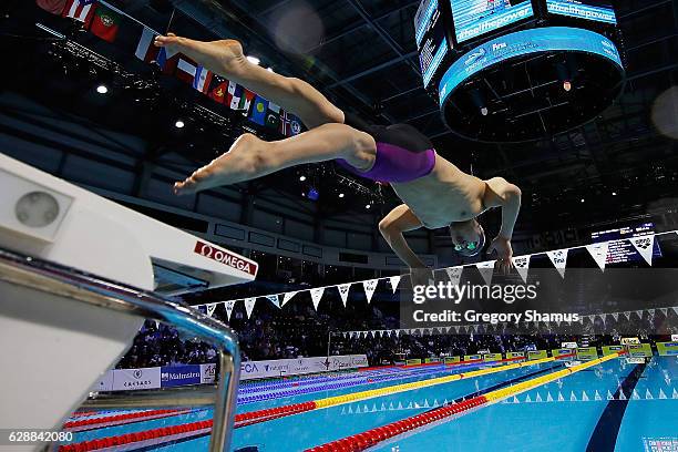 Daiya Seto of Japan leaves the start block in the 100m Individual Medley final on day four of the 13th FINA World Swimming Championships at the WFCU...