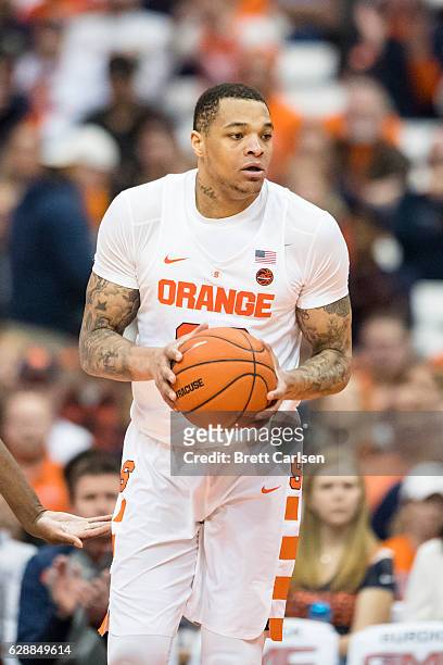 DaJuan Coleman of the Syracuse Orange handles the ball during the game against the Monmouth Hawks on November 18, 2016 at The Carrier Dome in...