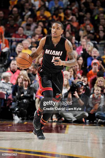 Rodney McGruder of the Miami Heat drives to the basket against the Cleveland Cavaliers during the game on December 9, 2016 at Quicken Loans Arena in...