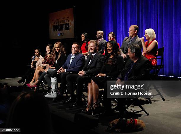 Arnold Schwarzenegger and the cast of The Celebrity Apprentice attend the Q&A for NBC's 'The New Celebrity Apprentice' at NBC Universal Lot on...