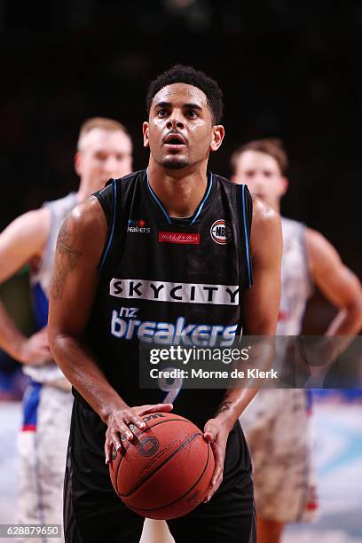 Corey Webster of the New Zealand Breakers takes a free throw during the round 10 NBL match between the Adelaide 36ers and the New Zealand Breakers at...