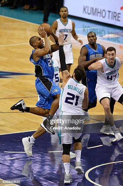 Arinze Onuaku of Orlando Magic jumps to score during the NBA match between Orlando Magic vs Charlotte Hornets at the Spectrum arena in Charlotte, NC,...