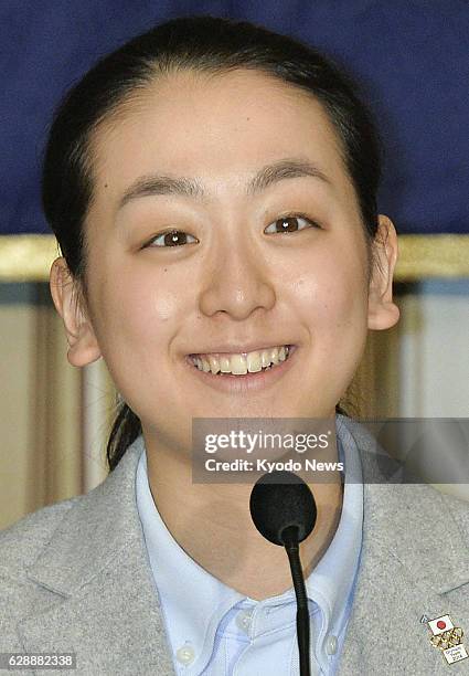 Japan - Japan's figure skater Mao Asada is pictured at a press conference at the Foreign Correspondents' Club of Japan in Tokyo after returning from...
