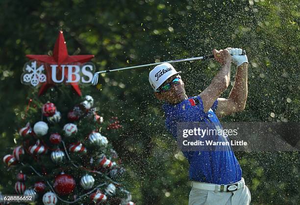 Rafa Cabrera Bello of Spain tees off on the 12th hole during the third round of the UBS Hong Kong Open at The Hong Kong Golf Club on December 10,...