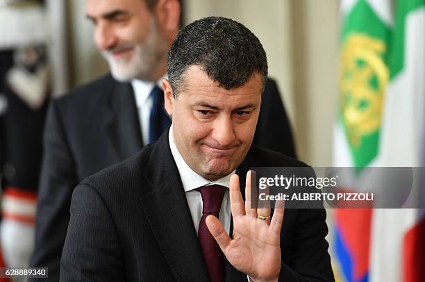 Arturo Scotto, representant of the left-wing coalition Sinistra Italiana - Sinistra Ecologia Liberta arrives to address journalists after a meeting...