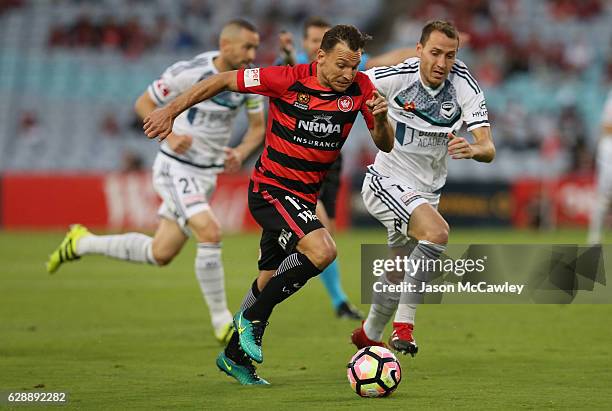 Brendon Santalab of the Wanderers controls the ball during the round 10 A-League match between the Western Sydney Wanderers and the Melbourne Victory...