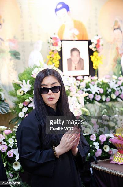 Actress Joey Wong attends her father's funeral ceremony on December 9, 2016 in Taipei, Taiwan of China.