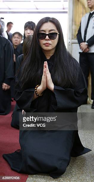 Actress Joey Wong attends her father's funeral ceremony on December 9, 2016 in Taipei, Taiwan of China.