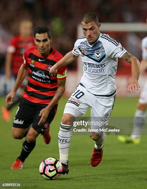 James Troisi of the Victory controls the ball during the round 10 A-League match between the Western Sydney Wanderers and the Melbourne Victory at...