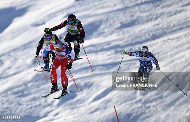 Switzerland's Alex Fiva, Sweden's Viktor Andersson, Canada's Brady Leman and Austria's Christoph Wahrstotter compete during the FIS Men's-final...