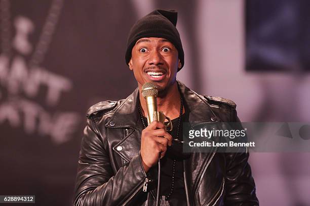 Actor/ Producer Nick Cannon performs on stage at The Ebony Repertory Theatre on December 9, 2016 in Los Angeles, California.