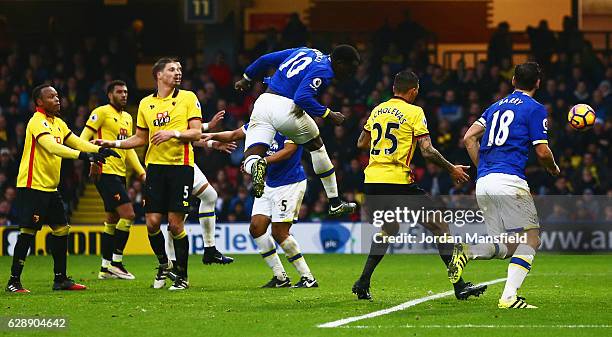 Romelu Lukaku of Everton scores their second goal during the Premier League match between Watford and Everton at Vicarage Road on December 10, 2016...