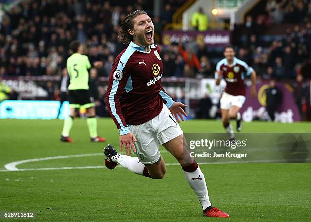 Jeff Hendrick of Burnley celebrates scoring his sides first goal during the Premier League match between Burnley and AFC Bournemouth at Turf Moor on...