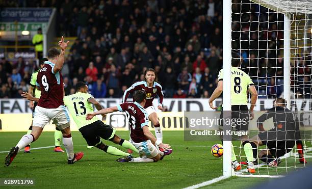 Stephen Ward of Burnley scores his sides second goal during the Premier League match between Burnley and AFC Bournemouth at Turf Moor on December 10,...