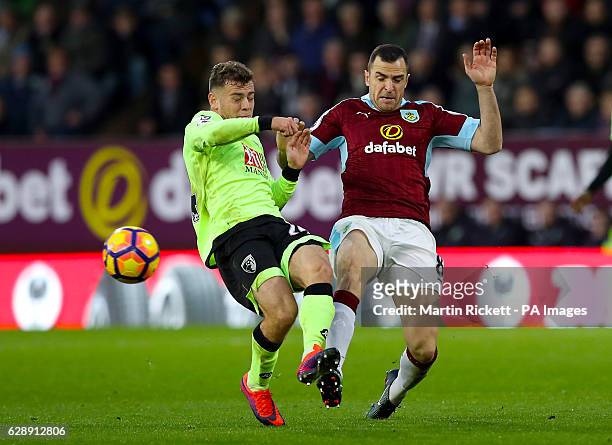 Bournemouth's Ryan Fraser and Burnley's Dean Marney battle for the ballduring the Premier League match at Turf Moor, Burnley.