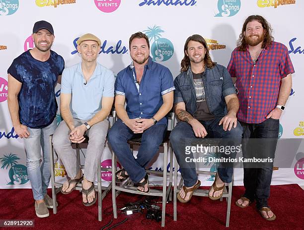 Host Cody Alan and recording artists Jon Jones, Mike Eli, Chris Thompson, and James Young of Eli Young Band attend CMT Story Behind The Songs LIV +...