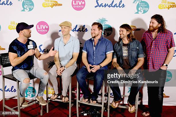 Host Cody Alan interviews recording artists Jon Jones, Mike Eli, Chris Thompson, and James Young of Eli Young Band during CMT Story Behind The Songs...