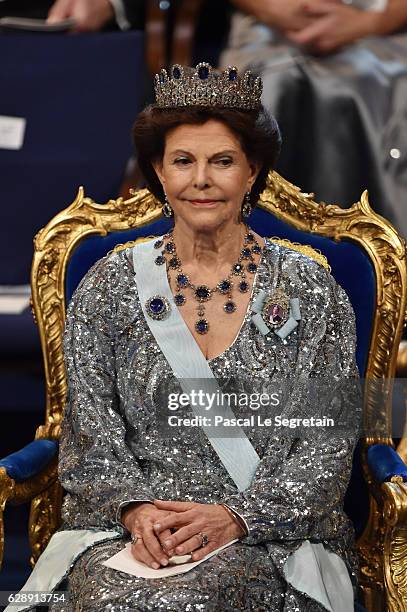 Queen Silvia of Sweden attends the Nobel Prize Awards Ceremony at Concert Hall on December 10, 2016 in Stockholm, Sweden.