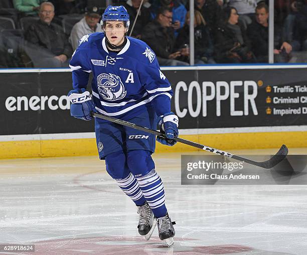 Nicolas Hague of the Mississauga Steelheads skates against the London Knights during an OHL game at Budweiser Gardens on December 9, 2016 in London,...