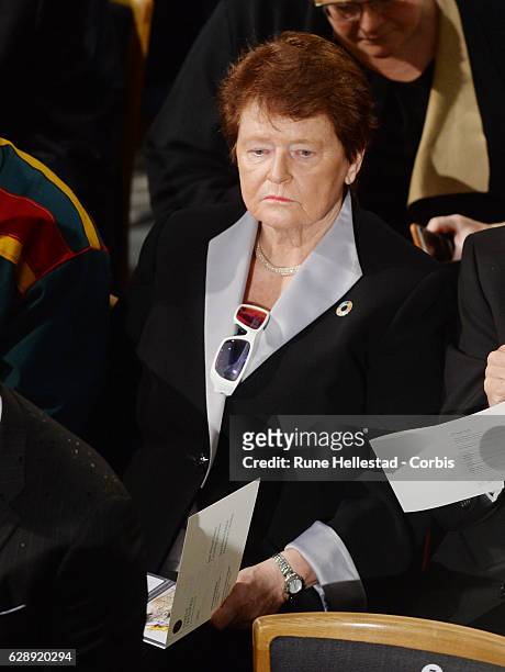 Gro Harlem Brundtland attends the Nobel Peace Prize ceremony at Oslo City Town Hall on December 10, 2016 in Oslo, Norway.