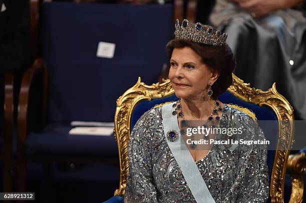 Queen Silvia of Sweden attends the Nobel Prize Awards Ceremony at Concert Hall on December 10, 2016 in Stockholm, Sweden.