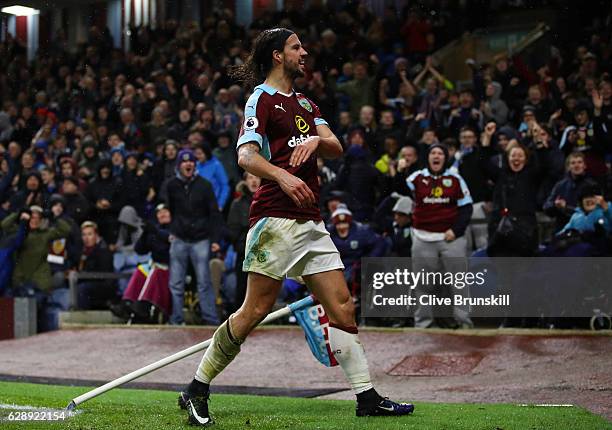 George Boyd of Burnley celebrates scoring his sides third goal during the Premier League match between Burnley and AFC Bournemouth at Turf Moor on...