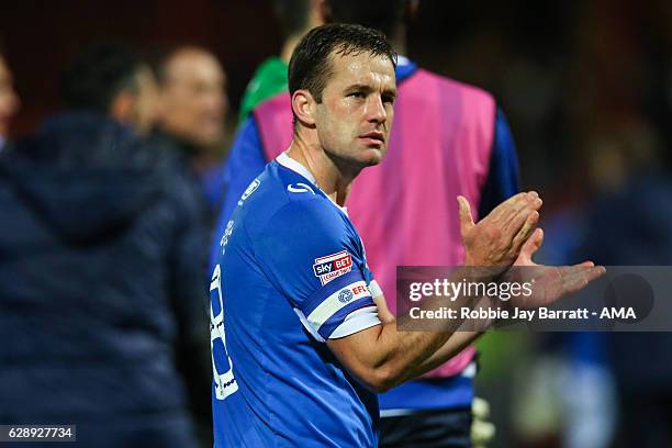 Michael Doyle of Portsmouth applauds the fans at full time during the Sky Bet League Two match between Grimsby Town and Portsmouth at Blundell Park...