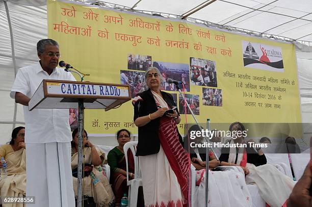 Kerala Chief Minister Pinarayi Vijayan addresses during the 11th National Convention of All India Democratic Women’s Association , on December 10,...