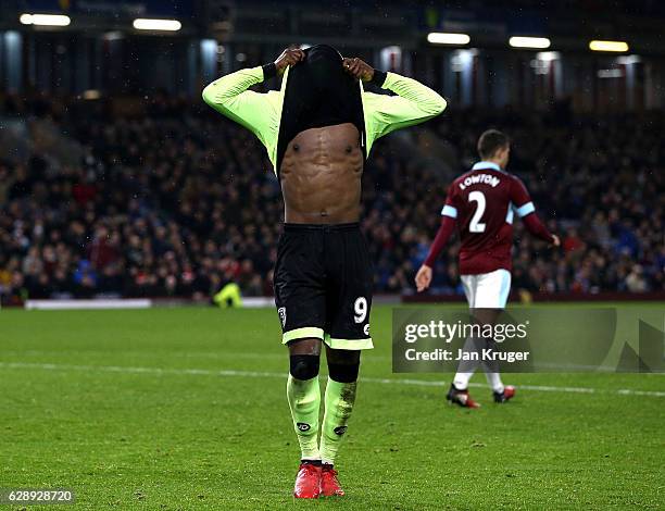 Benik Afobe of AFC Bournemouth reacts to having a goal dissallowed during the Premier League match between Burnley and AFC Bournemouth at Turf Moor...