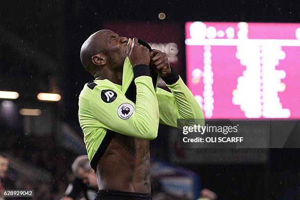 Bournemouth's English striker Benik Afobe reacts after having a goal disallowed during the English Premier League football match between Burnley and...