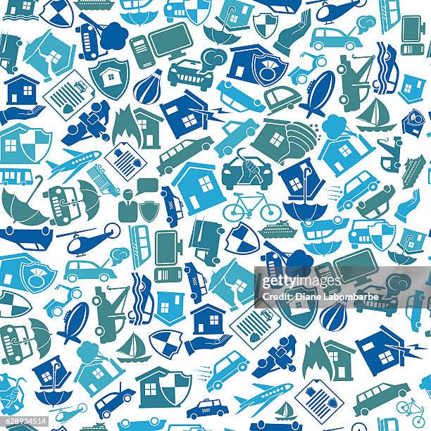 travel homeowner and travel insurance seamless pattern - fallen tree house stock illustrations