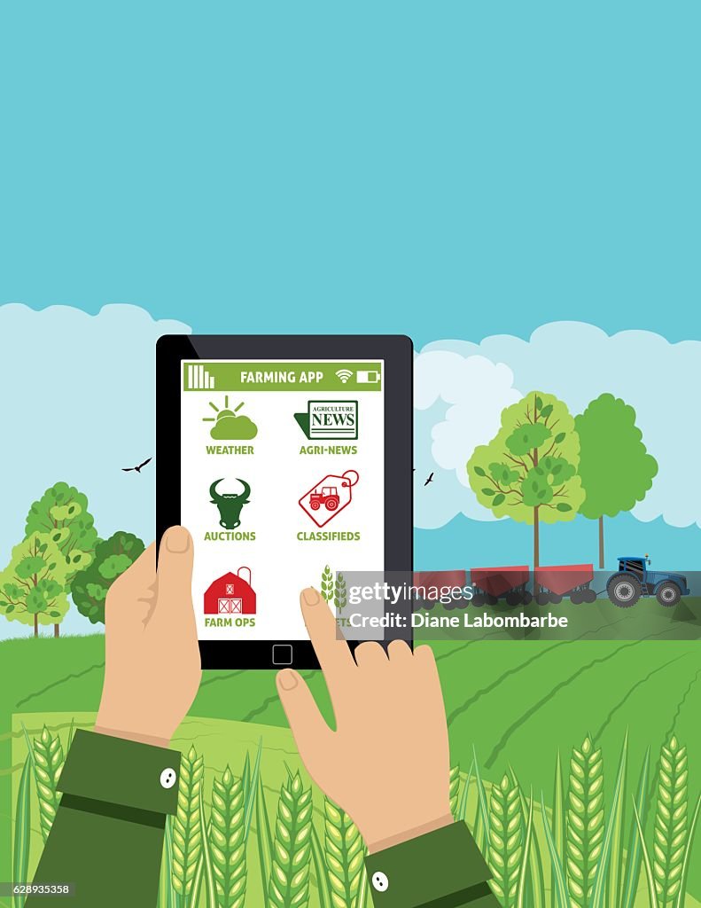 Farmers Holds a Tablet With an Agriculture Application On It