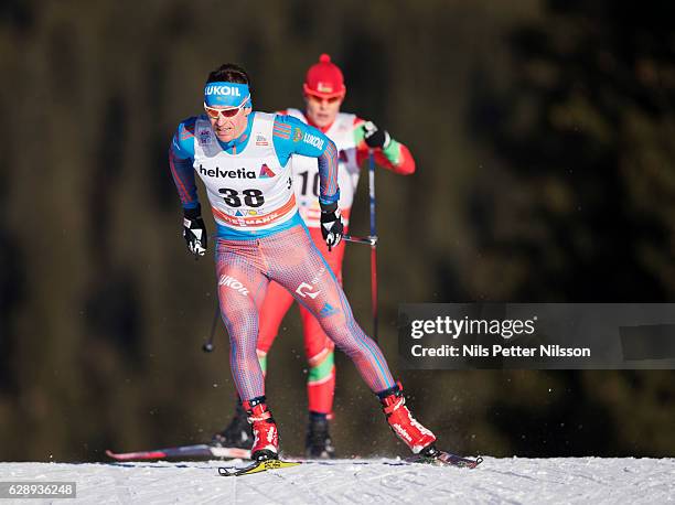 Maxim Vylegzhanin of Russia during the Viessmann FIS Cross Country World Cup mens 30 km free technique on December 10, 2016 in Davos, Switzerland.
