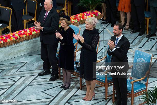 King Harald of Norway, Queen Sonja of Norway, Crown Princess Mette Marit of Norway and Crown Prince Haakon of Norway attend the Nobel Peace Prize...