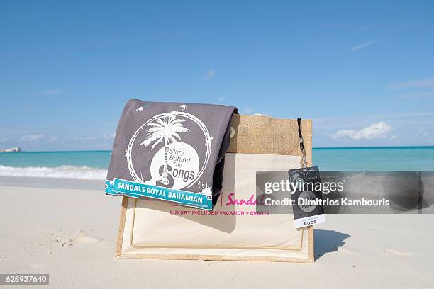 View of goodie bag during CMT Story Behind The Songs LIV + Weekend at Sandals Royal Bahamian Spa Resort & Offshore Island - Day 3 at Sandals Royal...