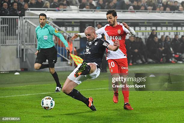 Nicolas PALLOIS of Bordeaux and Bernardo SILVA of Monaco during the French Ligue 1 match between Bordeaux and Monaco at Nouveau Stade de Bordeaux on...