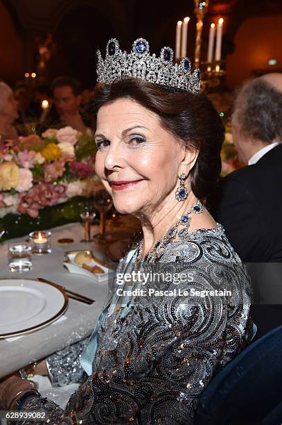 Queen Silvia of Sweden attends the Nobel Prize Banquet 2015 at City Hall on December 10, 2016 in Stockholm, Sweden.