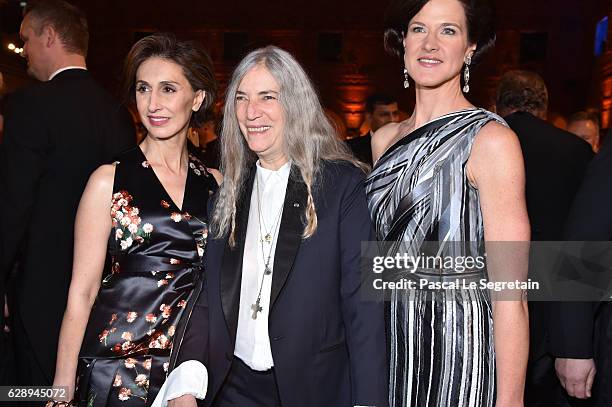 Patti Smith and Anna Kinberg Batra attend the Nobel Prize Banquet 2015 at City Hall on December 10, 2016 in Stockholm, Sweden.