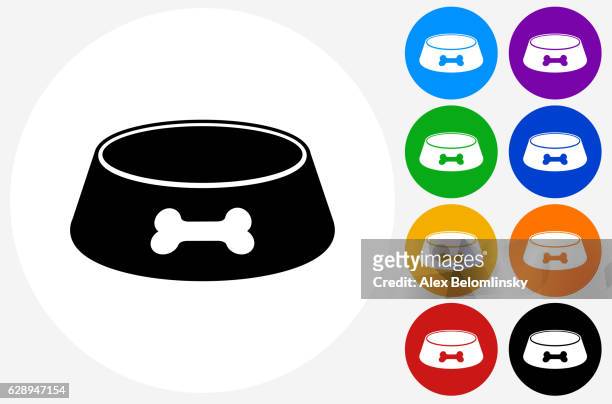 dog bowl icon on flat color circle buttons - pet food dish stock illustrations