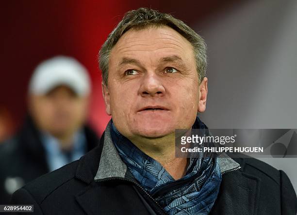 Montpellier's French head coach Frederic Hantz attends the French L1 football match Lille vs Montpellier on December 10, 2016 at the " Pierre Mauroy...