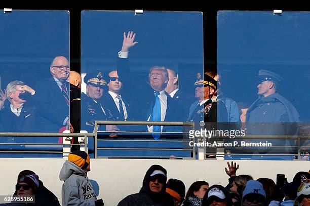 President-elect Donald Trump watches the game between the Navy Midshipmen and the Army Black Nights at M&T Bank Stadium on December 10, 2016 in...
