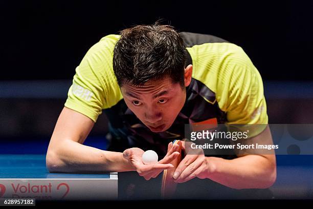 Xu Xin of China in action against Yuto Muramatsu of Japan at their Men's Singles Quarter Final match during the Seamaster Qatar 2016 ITTF World Tour...