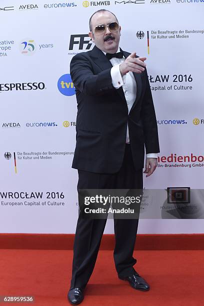 Actor Carlos Areces attends a red carpet ceremony during the 29th European Film Awards at the National Forum of Music, Wroclaw, Poland on December...