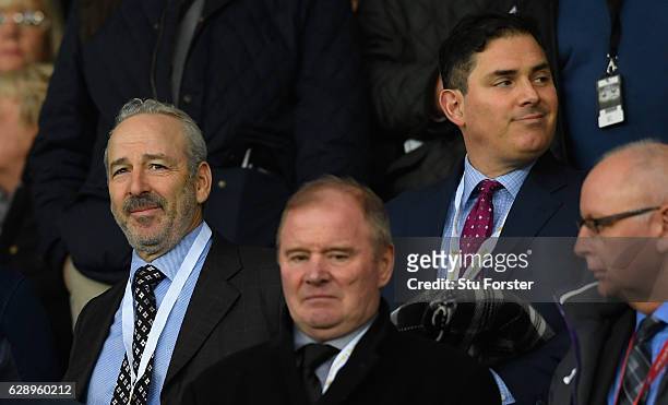 Swansea owners Steve Kaplan and Jason Levien look on during the Premier League match between Swansea City and Sunderland at Liberty Stadium on...