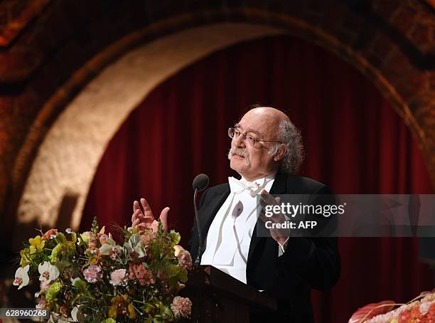 Physics Nobel Prize laureate of Great Britain Duncan Haldane delivers his Banquet Speech at the 2016 Nobel Prize banquet at the Stockholm City Hall...